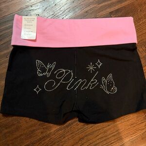VS PINK BUTTERFLY BLING LOGO PURE BLACK COTTON FOLDOVER BIKE SHORTS SIZE M